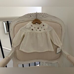 🤍 6 Mth Organic Cotton Baby Top with Floral Embroidery NWT
